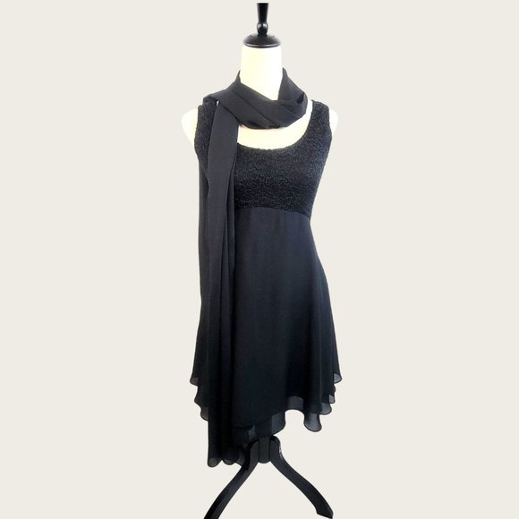 Vintage 90’s Black Lace Bodice Sleeveless Tiered Dress w/Wrap Sz 14 - Picture 2 of 9